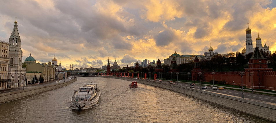 The main attractions of the Moscow city nearby the Moscow river.